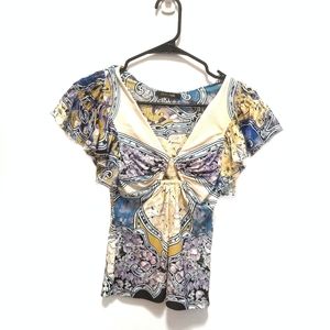 NEW (NWOT) ROBERTO CAVALLI Patterned Plunge Blouse